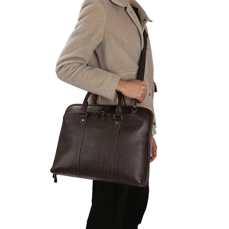 15.6" Business Cowhide Leather Briefcase for Men P0089