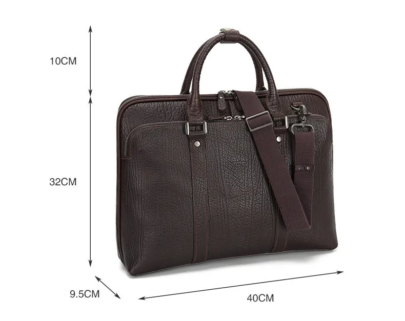 15.6" Business Cowhide Leather Briefcase for Men P0089