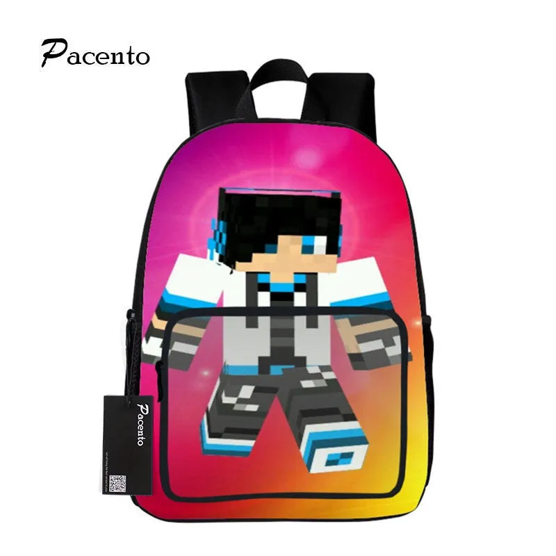 16 Inch MineCraft Colorful Backpack Boy Cartoon School Bags Orthopedic Backpack School Bags for Boys and Girl Mochila Sac A Dos