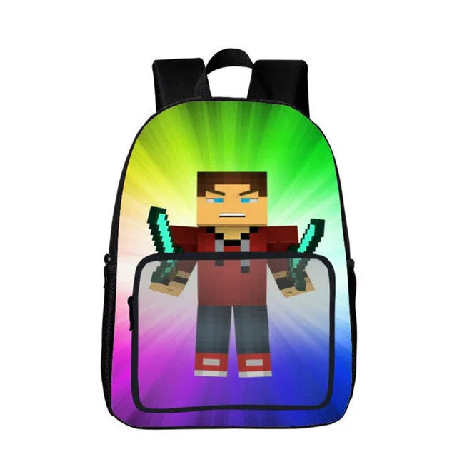 16 Inch MineCraft Colorful Backpack Boy Cartoon School Bags Orthopedic Backpack School Bags for Boys and Girl Mochila Sac A Dos