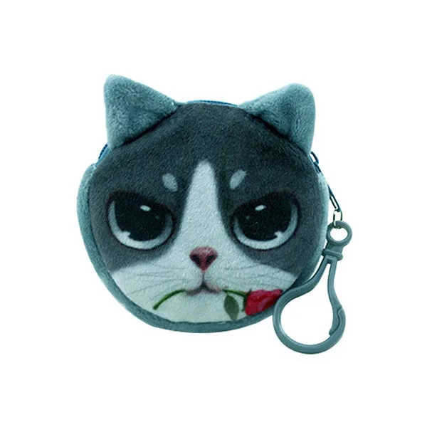 1Pc Kids Cute Cat Dog Face Zipper Case Coin Womens Purse Wallet Makeup Bag Pouch New