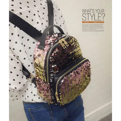 2016 New Arrival Women All-match Bag PU Leather Sequins Backpack Girls Small Travel Princess Bling Backpacks ZD215