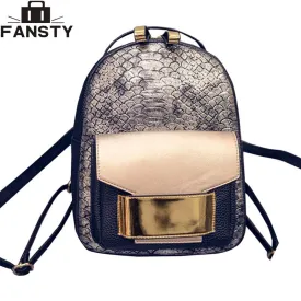 2016 New Snake PU Leather Women Backpack Female Fashion Rucksack Brand Designer Ladies Back Bag High Quality School Bag