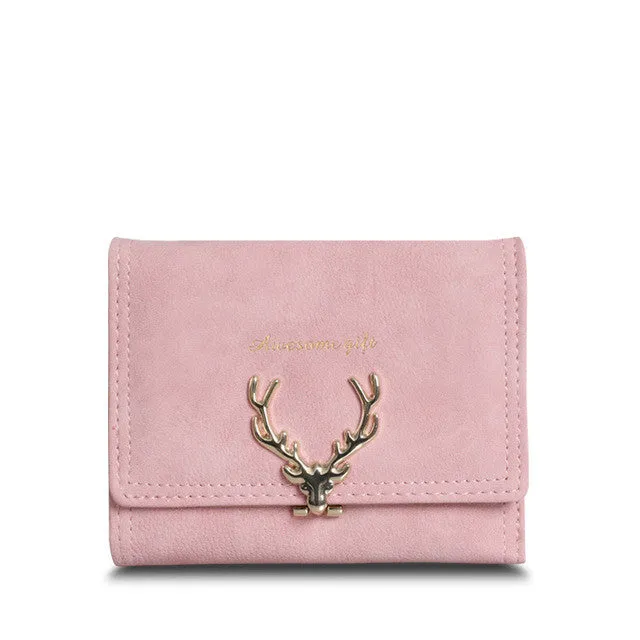 2017 Latest Christmas Deer Women Leather Wallet VintageTri-Folds Luxury Cash  Purse Girl Small Black Clutch coin purses holders