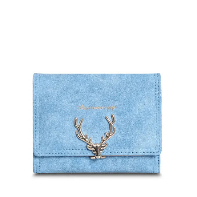 2017 Latest Christmas Deer Women Leather Wallet VintageTri-Folds Luxury Cash  Purse Girl Small Black Clutch coin purses holders