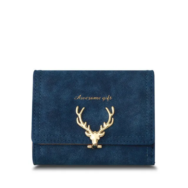 2017 Latest Christmas Deer Women Leather Wallet VintageTri-Folds Luxury Cash  Purse Girl Small Black Clutch coin purses holders