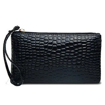 2017 New Fashion Handbag Womens Crocodile PU Leather Zipper Solid Colors Clutch Handbag Bag Coin Purse Crocodile purse Clutch