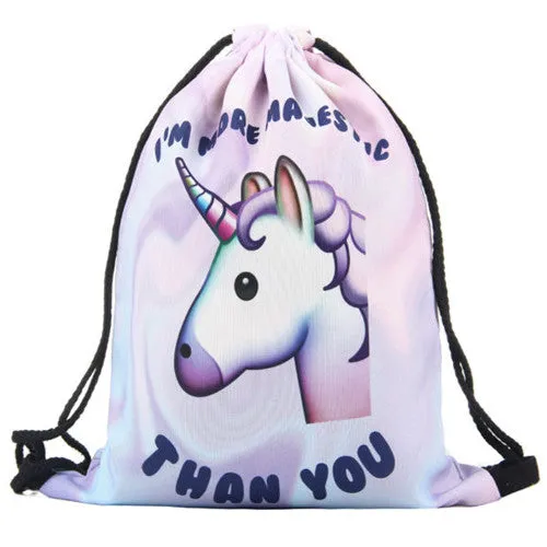 2017 new fashion Women unicorn Backpack 3D printing travel softback  women mochila drawstring bag School girls backpacks