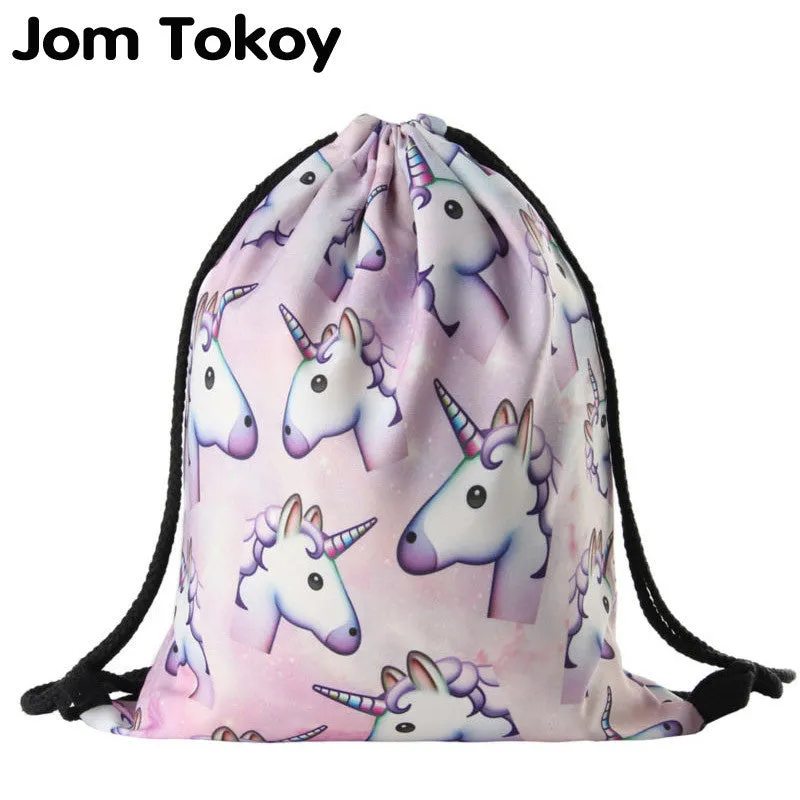 2017 new fashion Women unicorn Backpack 3D printing travel softback  women mochila drawstring bag School girls backpacks