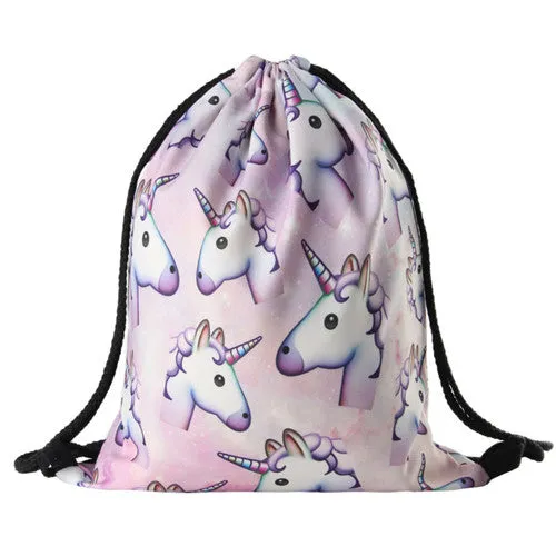 2017 new fashion Women unicorn Backpack 3D printing travel softback  women mochila drawstring bag School girls backpacks