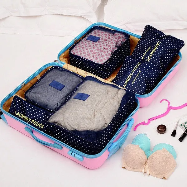 6 Pieces/Set Nylon Packing Cubes 2017 Luggage Travel Bag Floral Dot Large Capacity Of Bags Unisex Clothing Sorting Organize Bag