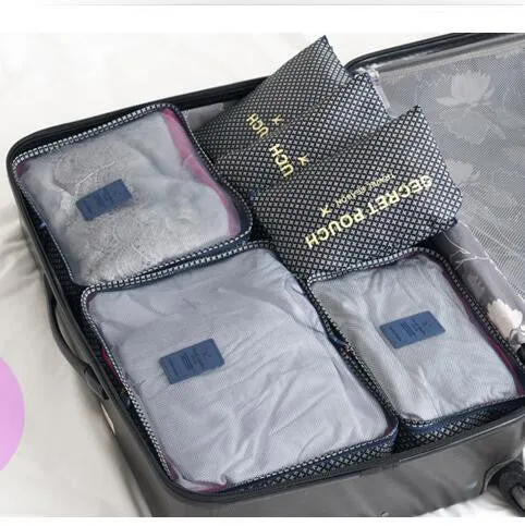 6 Pieces/Set Nylon Packing Cubes 2017 Luggage Travel Bag Floral Dot Large Capacity Of Bags Unisex Clothing Sorting Organize Bag