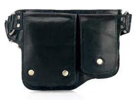 Adonis 2 Leather Waist Purse Fanny Pack - Black