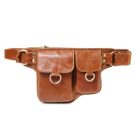 Adonis X  Leather Waist Purse Fanny Pack Hip Bag- TAN