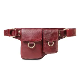 Adonis X  Leather Waist Purse Fanny Pack Hip Bag- VINTAGE RED