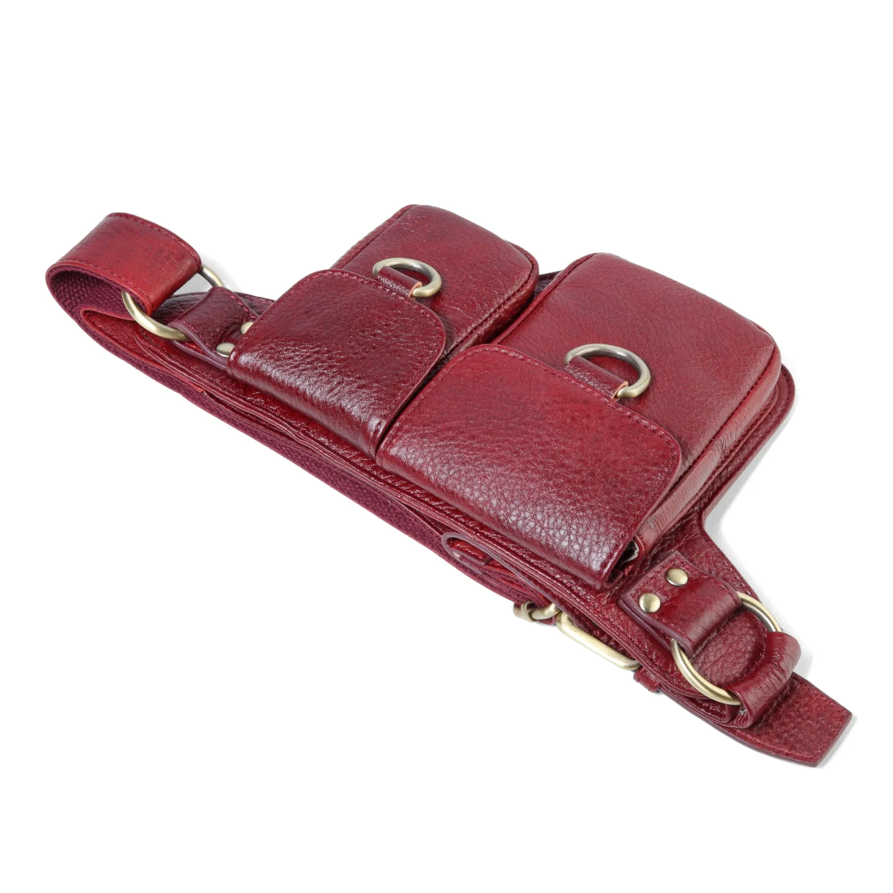 Adonis X  Leather Waist Purse Fanny Pack Hip Bag- VINTAGE RED