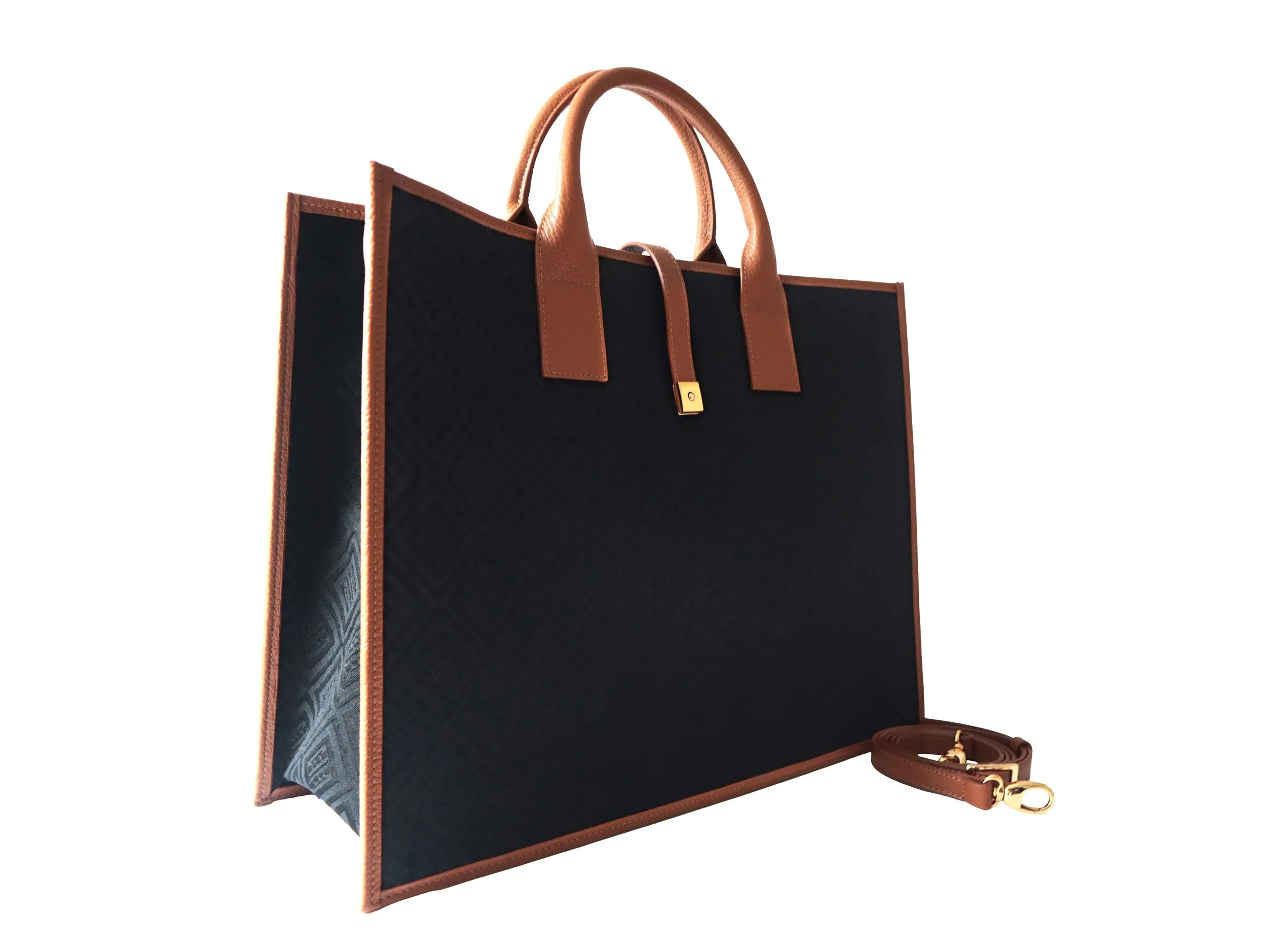 Aurora Large Logo Jacquard Print Tote Bag - Black/Tan