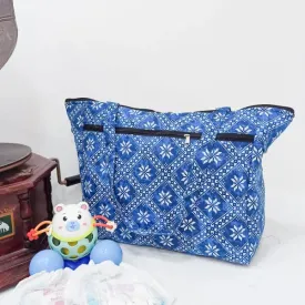 Baby Bag /Diaper bag/Hospital Bag Blue with White Flower and small Diamond Prints.