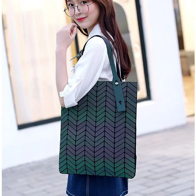 BaoBao Bags 2017 Women Bucket Bag Geometry Sequins Mirror Saser Plain Folding Shoulder Bags Luminous PU Tote Bao Bao Handbags