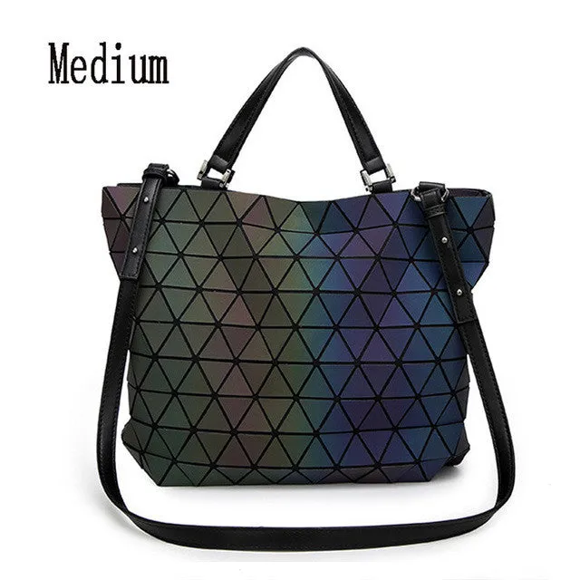 BaoBao Bags 2017 Women Bucket Bag Geometry Sequins Mirror Saser Plain Folding Shoulder Bags Luminous PU Tote Bao Bao Handbags