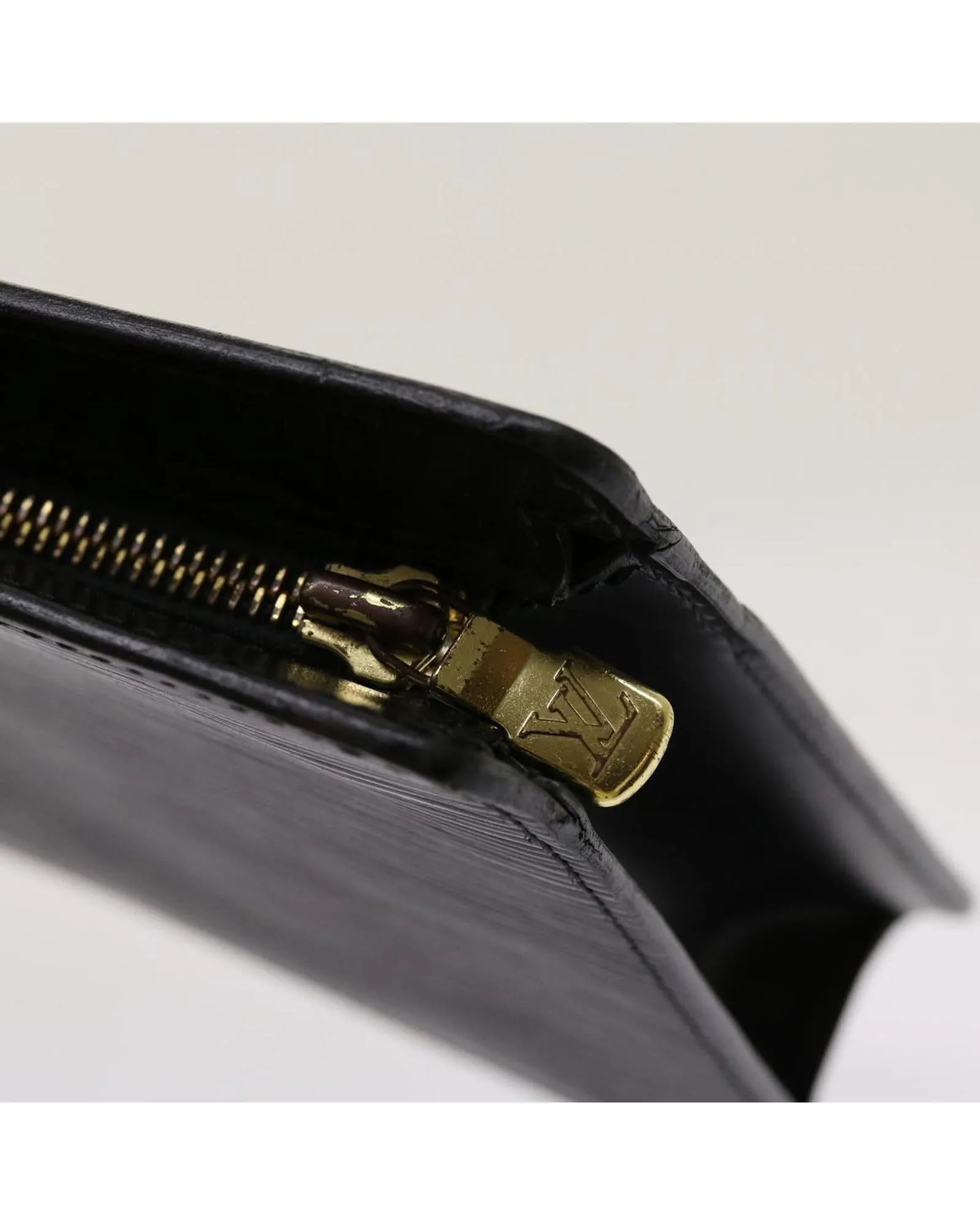 Black Epi Leather Clutch Bag with Accessories Made in France