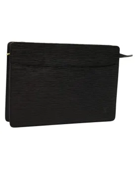 Black Epi Leather Clutch Bag with Accessories Made in France