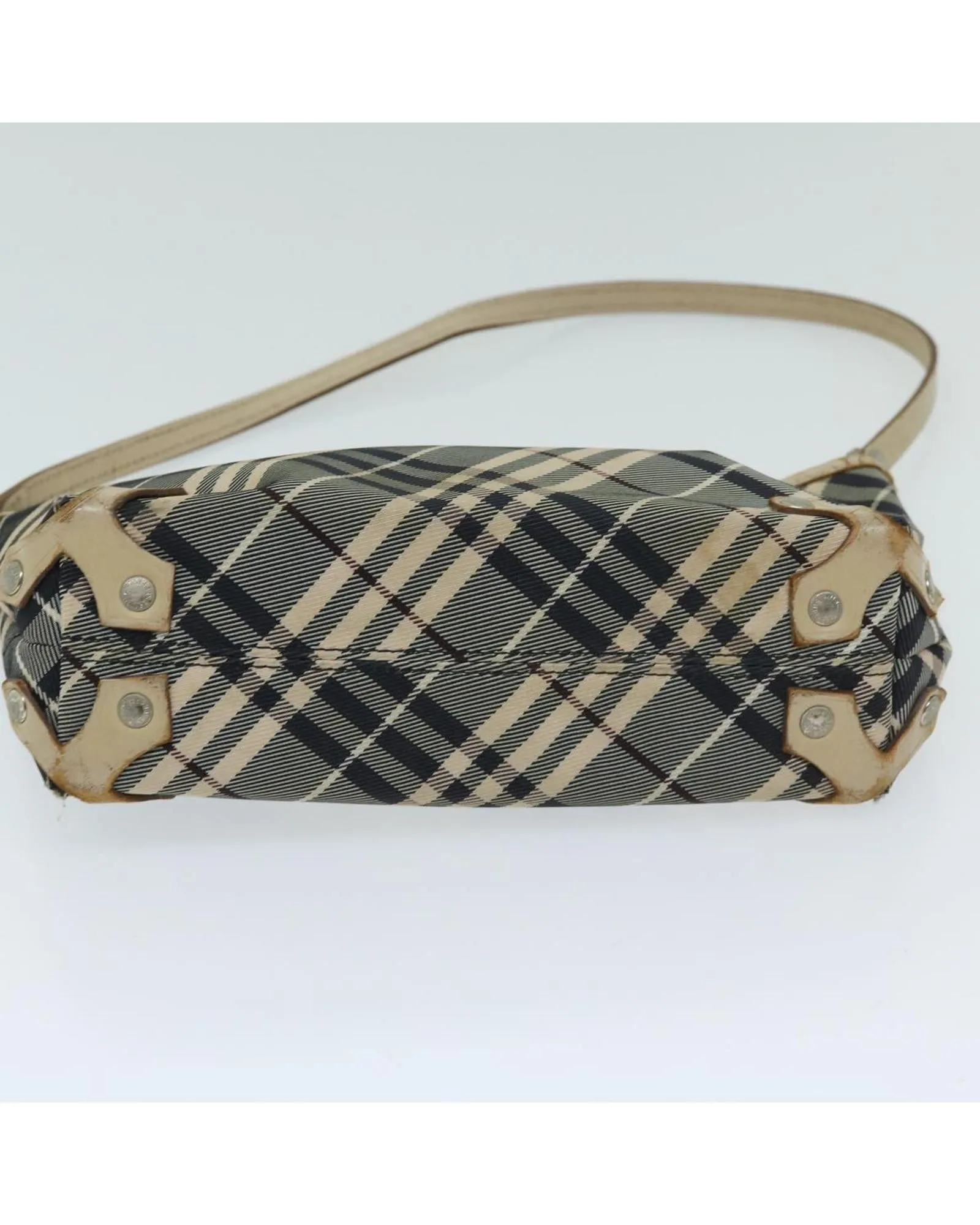 Blue Canvas Shoulder Bag with Check Pattern and Silver-tone Hardware