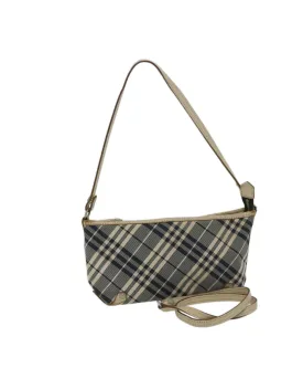 Blue Canvas Shoulder Bag with Check Pattern and Silver-tone Hardware