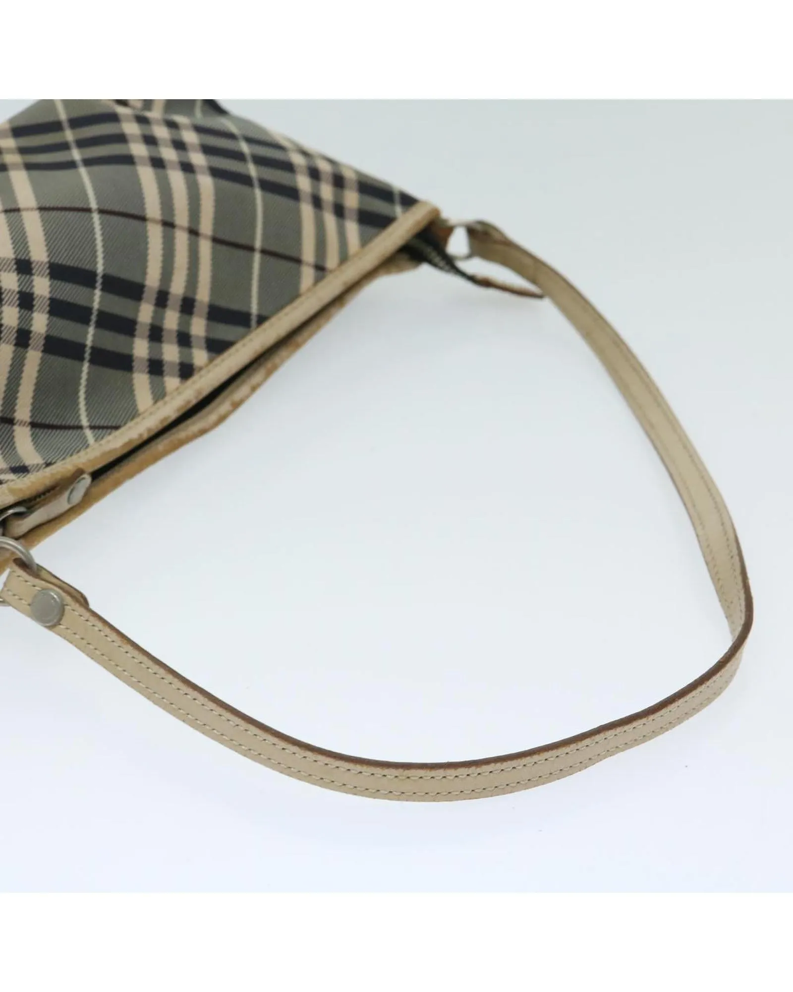 Blue Canvas Shoulder Bag with Check Pattern and Silver-tone Hardware