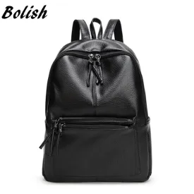 Bolish New Travel Backpack Korean Women Backpack Leisure Student Schoolbag Soft PU Leather Women Bag