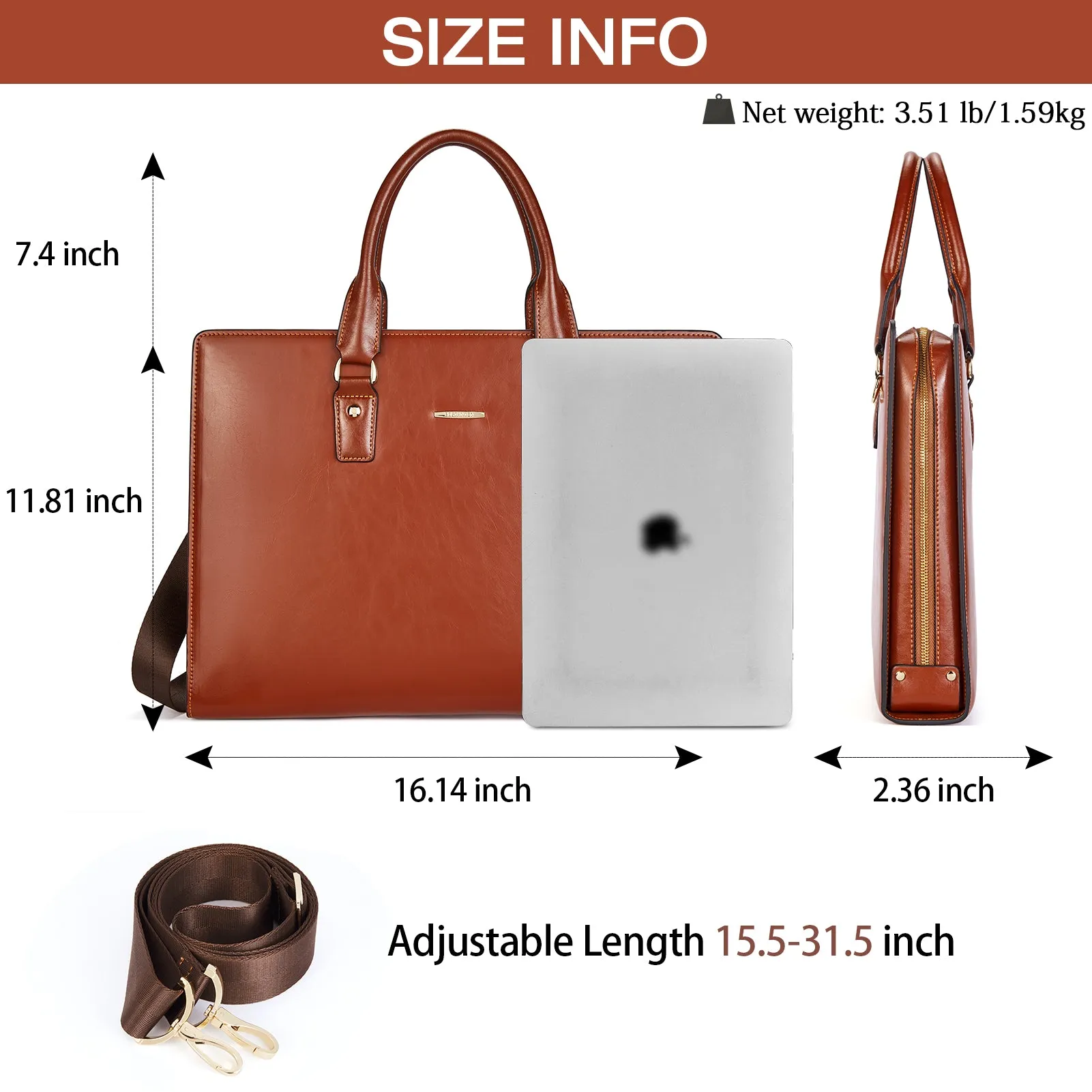 BOSTANTEN Briefcase for Women Leather Laptop Bag Lawyer Business Vintage Slim Work Bags