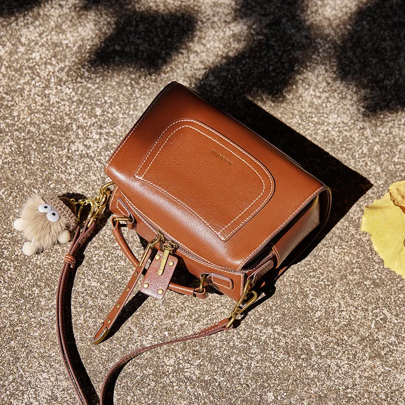 Brown Leather Casual Boston bag