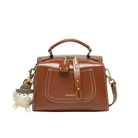 Brown Leather Casual Boston bag