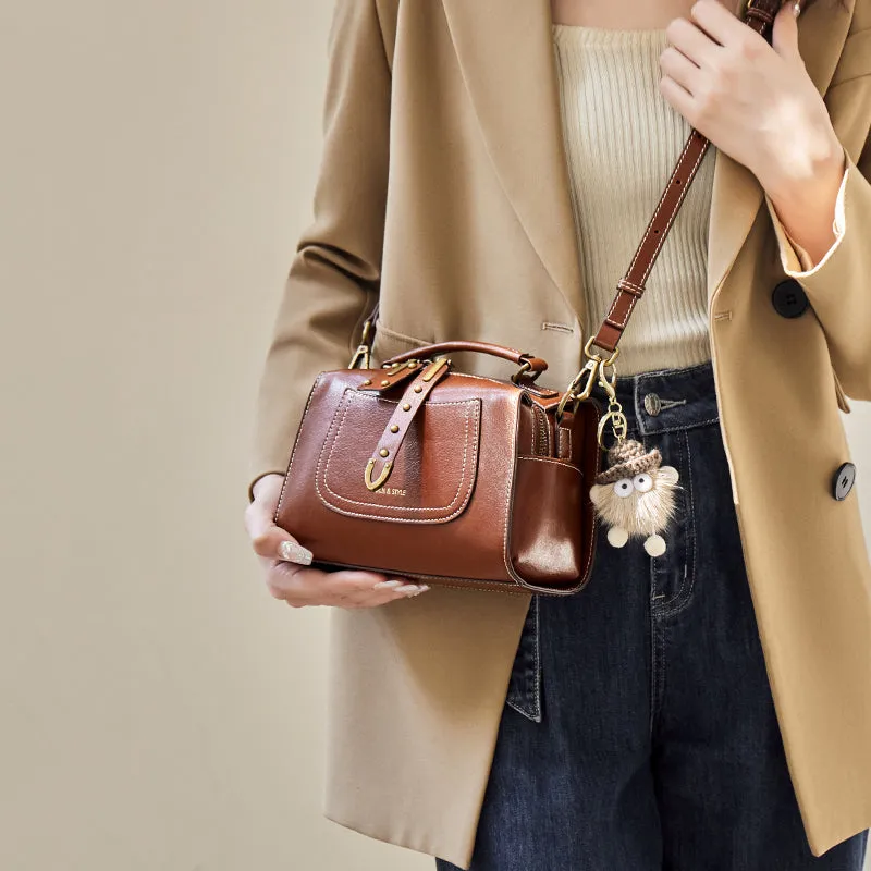 Brown Leather Casual Boston bag