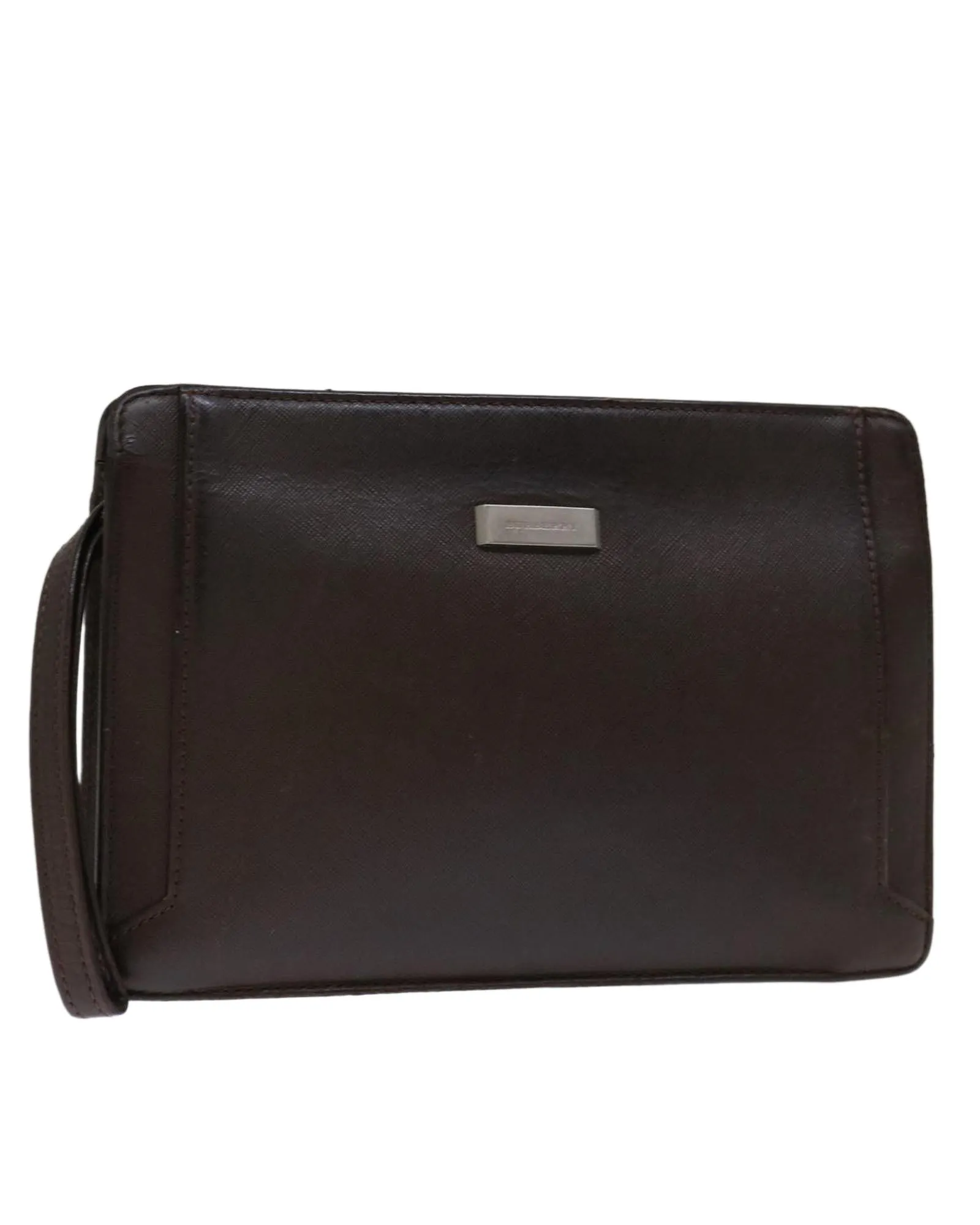 Brown Leather Clutch Bag with Accessories - CD Rank