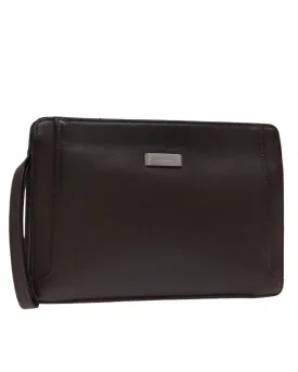 Brown Leather Clutch Bag with Accessories - CD Rank