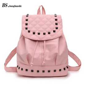 BS.banghuashi Summer Washed Leather Shoulder Bag Fashion Korean Female Mini Backpack Teenage Girl Mochila Escolar Women Backpack