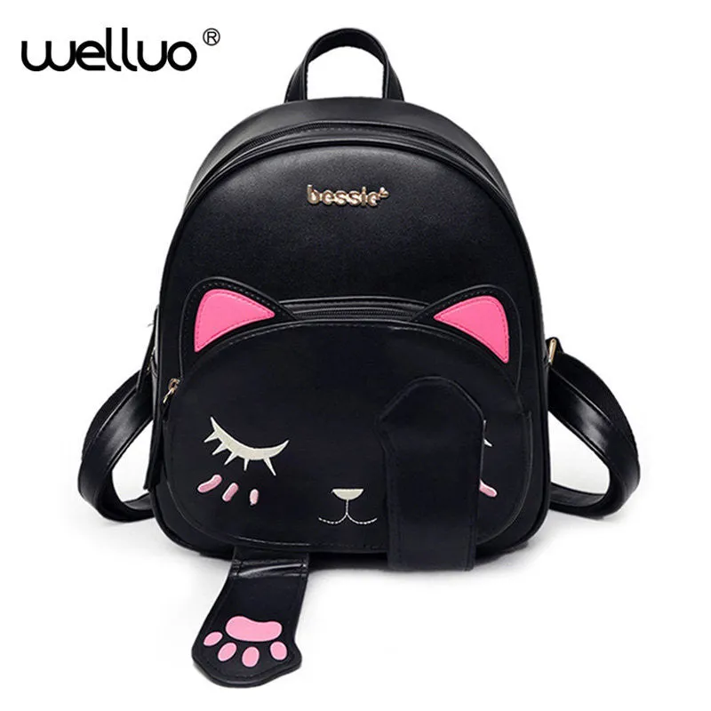 Cat bag Students Pu backpack for teenagers girls Back Pack School Backpacks Funny Preppy Leather Shoulder Travel bag 2017 XA531B