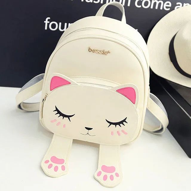 Cat bag Students Pu backpack for teenagers girls Back Pack School Backpacks Funny Preppy Leather Shoulder Travel bag 2017 XA531B