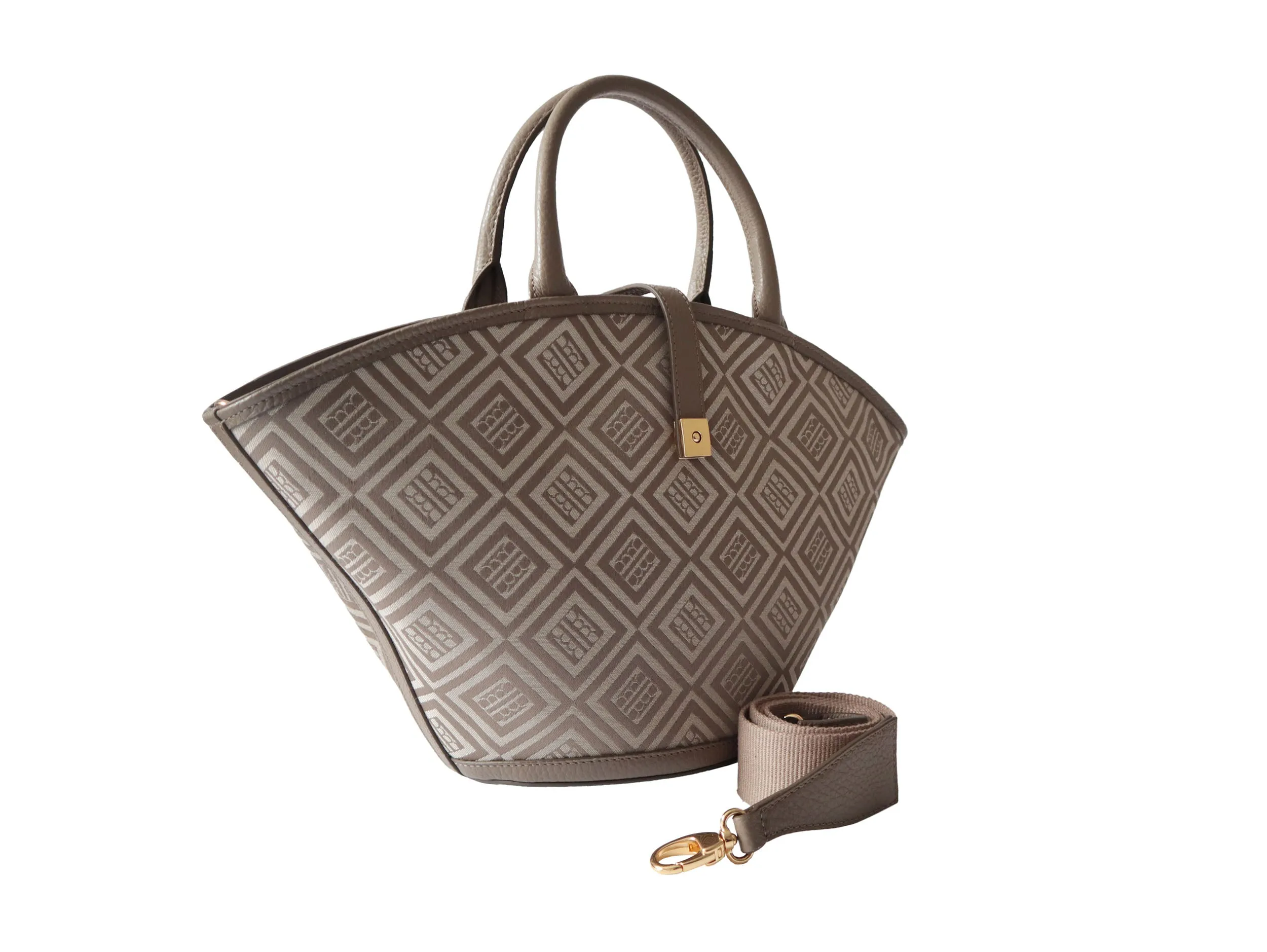 Clara Logo Jacquard Print Bag - Beige/Taupe