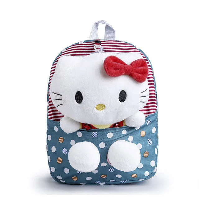 Classic Dot Cute Hello Kitty Backpacks Gift for Children Plush Cartoon Kindergarten Kids Nylon School Bag with Detachable Doll