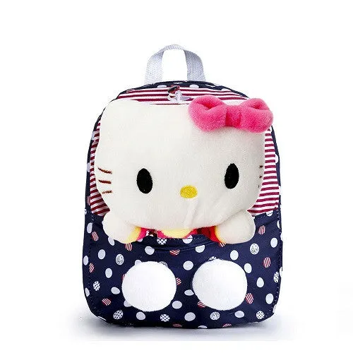 Classic Dot Cute Hello Kitty Backpacks Gift for Children Plush Cartoon Kindergarten Kids Nylon School Bag with Detachable Doll