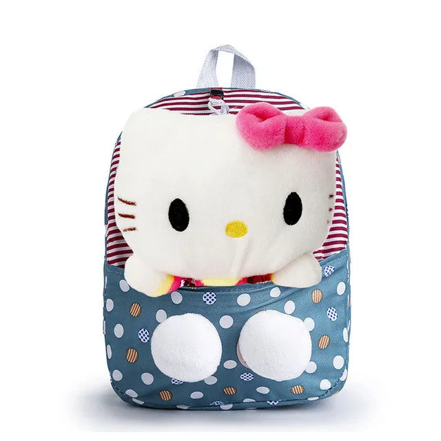 Classic Dot Cute Hello Kitty Backpacks Gift for Children Plush Cartoon Kindergarten Kids Nylon School Bag with Detachable Doll