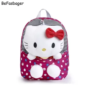 Classic Dot Cute Hello Kitty Backpacks Gift for Children Plush Cartoon Kindergarten Kids Nylon School Bag with Detachable Doll