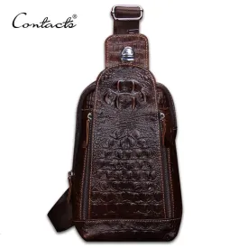 CONTACT'S Fashion Genuine Leather Men Bag Brand Alligator Leather Vintage Crossbody Bags Famous Brand Small Men's Messenger Bag