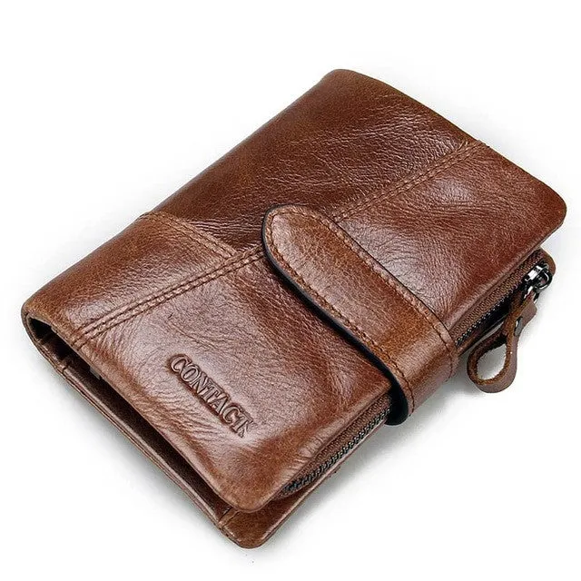 CONTACT'S Genuine Crazy Horse Cowhide Leather Men Wallets Fashion Purse With Card Holder Vintage Long Wallet Clutch Wrist Bag