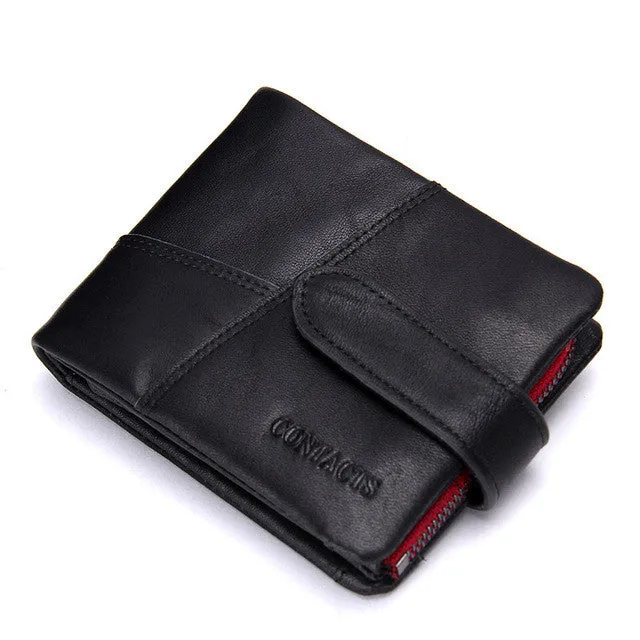 CONTACT'S Genuine Crazy Horse Cowhide Leather Men Wallets Fashion Purse With Card Holder Vintage Long Wallet Clutch Wrist Bag