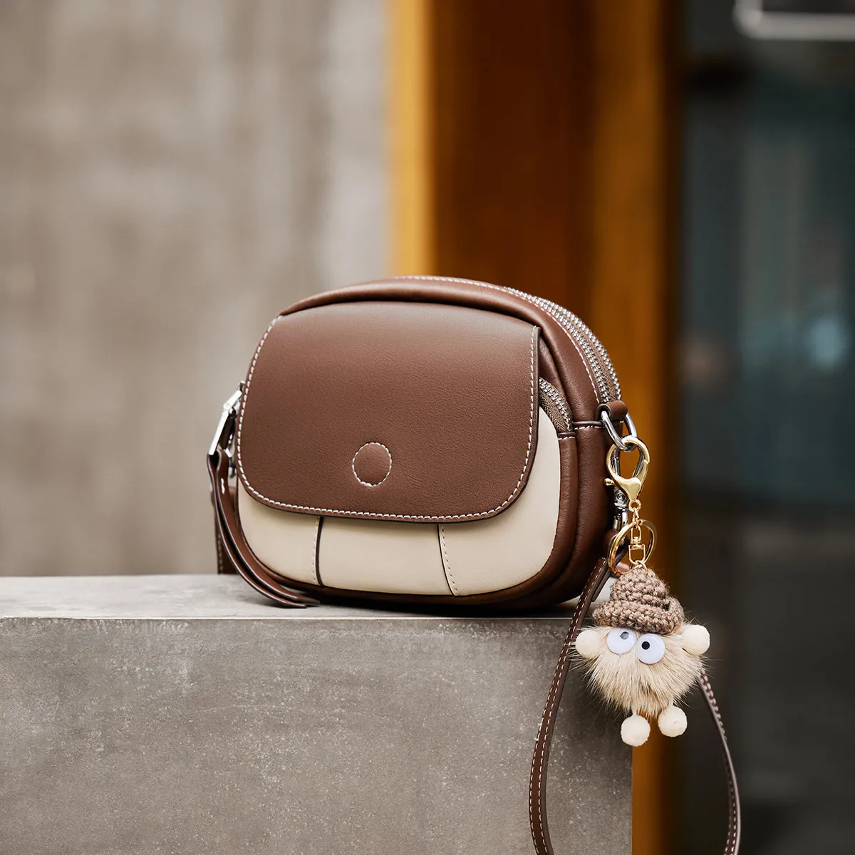 Cutesy Compact Leather Shoulder Bag