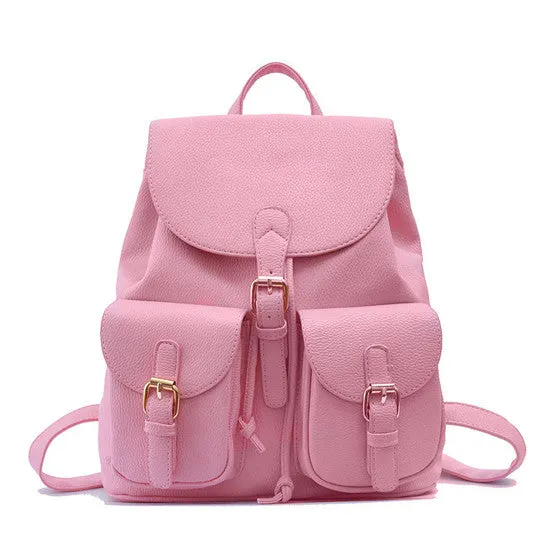 DIDA BEAR Women Leather Backpack Black Bolsas Mochila Feminina Large Girl Schoolbag Travel Bag Solid Candy Color Pink Beige