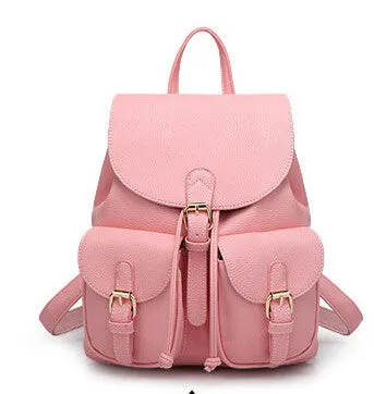 DIDA BEAR Women Leather Backpack Black Bolsas Mochila Feminina Large Girl Schoolbag Travel Bag Solid Candy Color Pink Beige